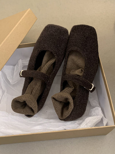 Hollow Shallow Cut Split-Joint Square-Toe Flat Shoes Mary Janes