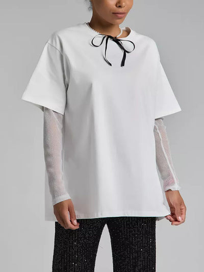 False Two Loose See-Through Split-Joint Sun Protection Round-Neck T-Shirts