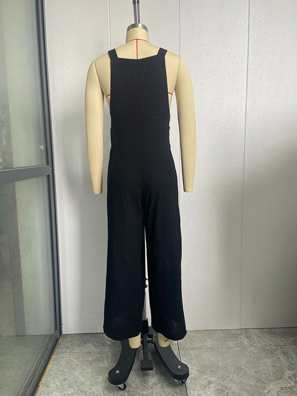 Loose Plus Size Pleated Split-Joint Square-Neck Overalls