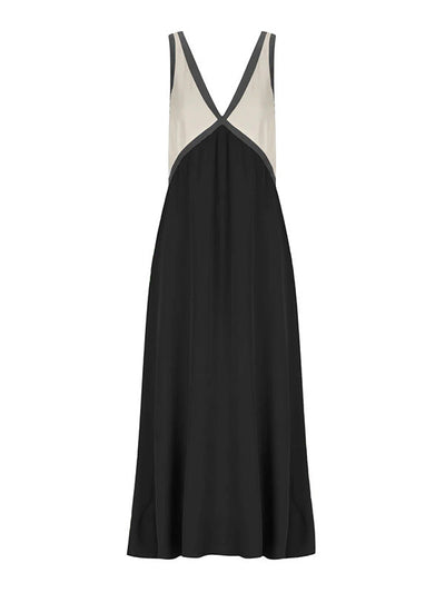 Loose Sleeveless Contrast Color Split-Joint Deep V-Neck Maxi Dresses