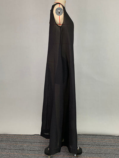 A-Line Loose Pockets See-Through Solid Color Round-Neck Cover-Up Midi Dresses