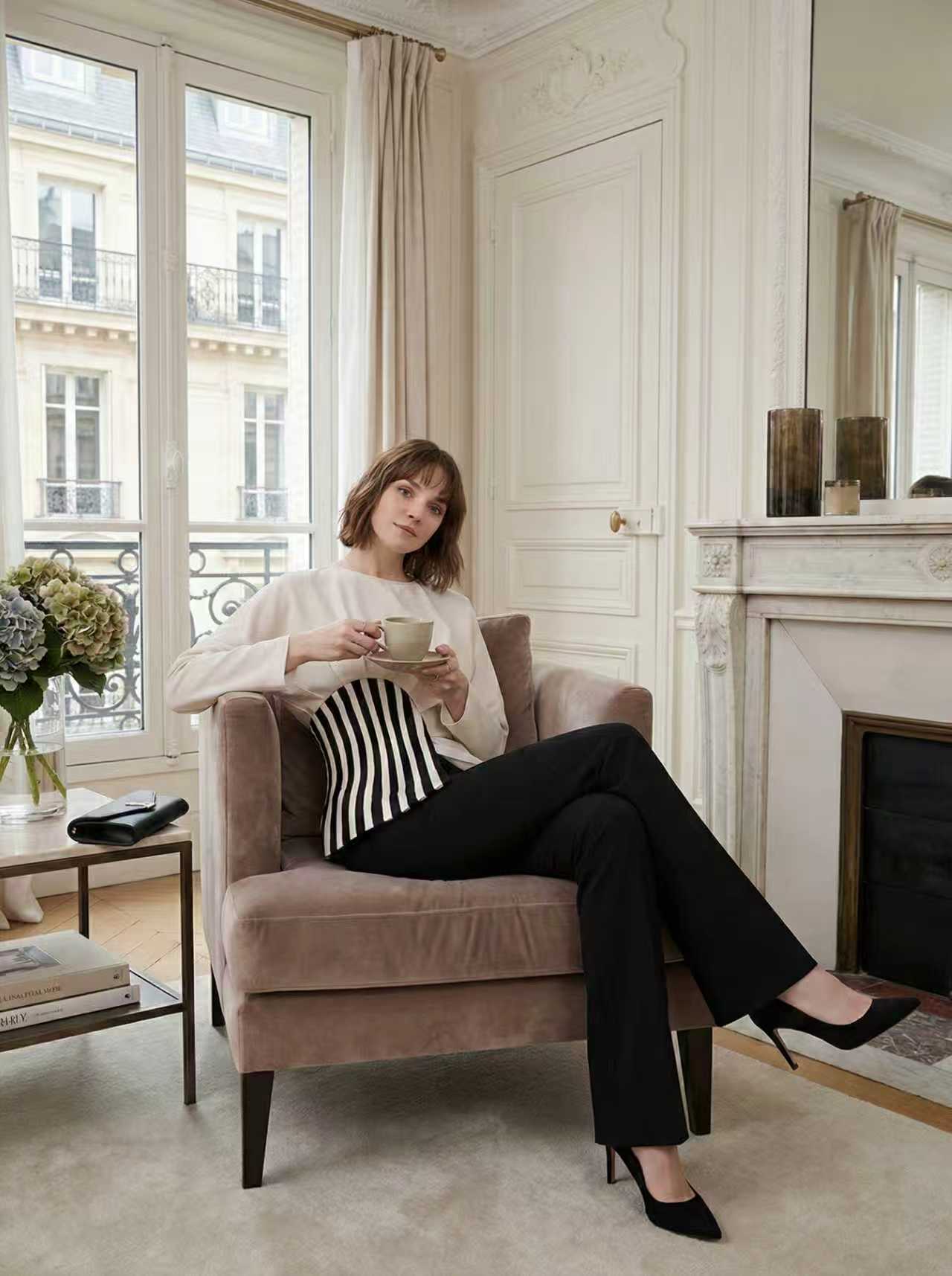 Irregularity Long Sleeves Asymmetric Pleated Split-Joint Striped Zipper Round-Neck Blouses&Shirts Tops