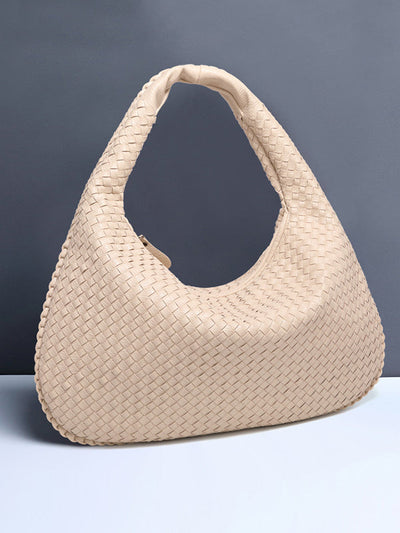 Geometric Solid Color Split-Joint Woven Zipper Bags Handbags