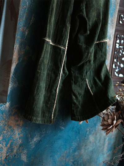 Plus Size Women Summer Retro Spliced Wide-leg Cotton Pants