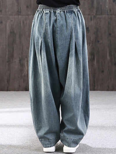 Plus Size - Simple Pure Color Loose Denim Jeans