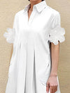 A-Line Loose Pleated Solid Color Split-Joint Lapel Maxi Dresses Shirt Dress