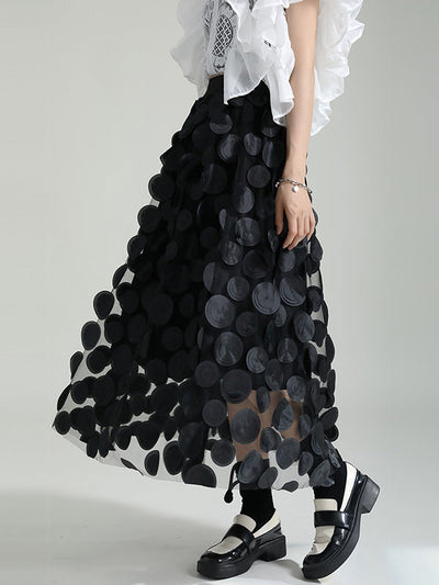 A-Line High Waisted Mesh Polka-Dot Solid Color Split-Joint Skirts Bottoms