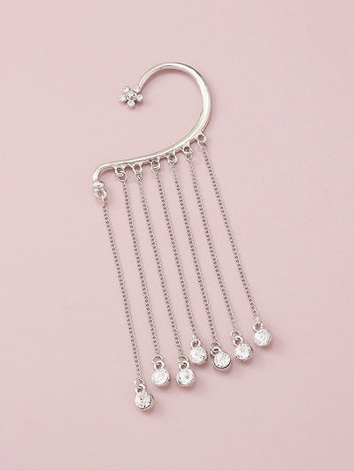 Flower Shape Hollow Rhinestone Tasseled Earhook Accessories
