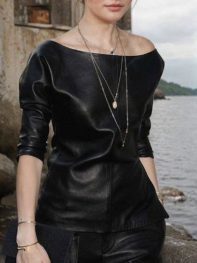 Half Sleeves Loose Solid Color Split-Joint One-Shoulder T-Shirts