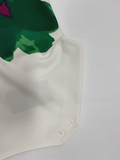 Loose Sleeveless Asymmetric Flower Print Mock Neck Vest Top