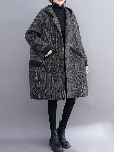 Original Creation Long Sleeves Loose Keep Warm Hooded Outerwear