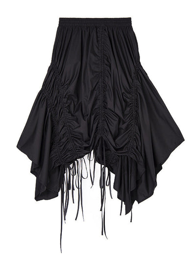 A-Line Elasticated Waist Asymmetric Drawstring Pleated Solid Color Skirts Bottoms