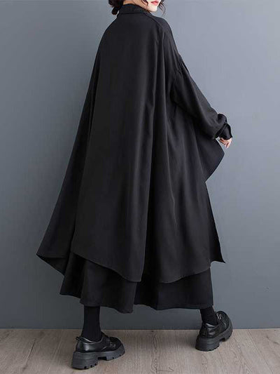 High-Low Long Sleeves Asymmetric Buttoned Solid Color Split-Joint Lapel Blouses&Shirts Tops