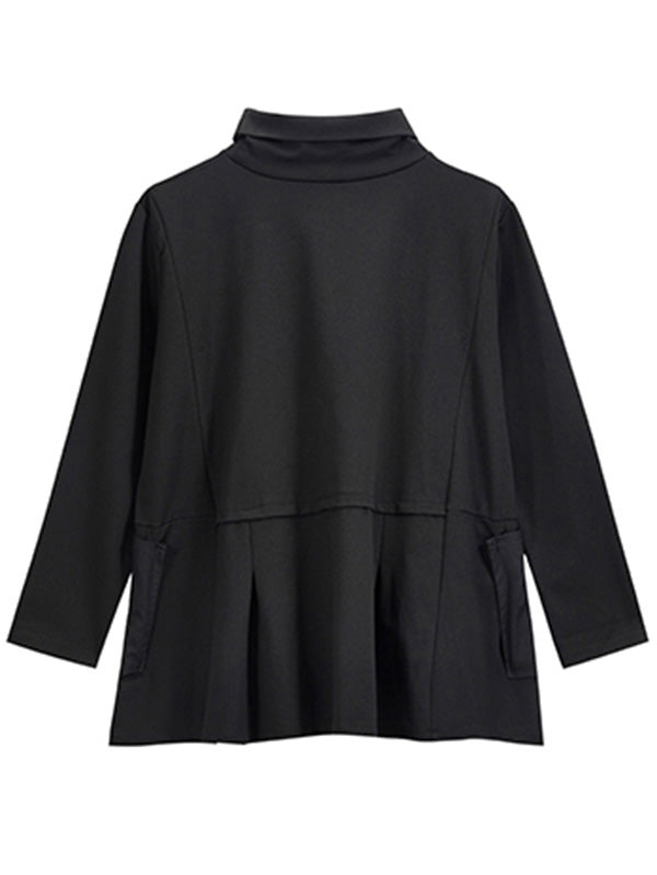 Original Solid Color Smocked High-Neck Sweatshirts