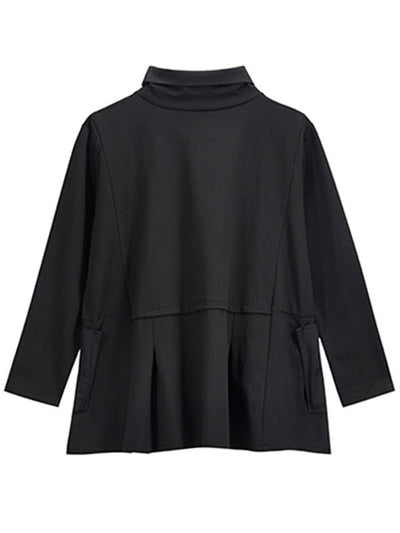 Original Solid Color Smocked High-Neck Sweatshirts