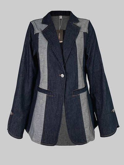 Long Sleeves Loose Contrast Color Split-Joint Deep V-Neck Jackets Outerwear