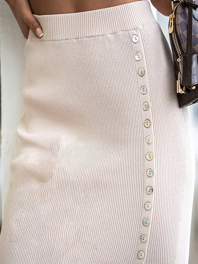 Bodycon High Waisted Asymmetric Buttoned Split-Side Skirts Bottoms