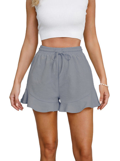 Loose Wide Leg Drawstring Elasticity Solid Color Split-Joint Shorts