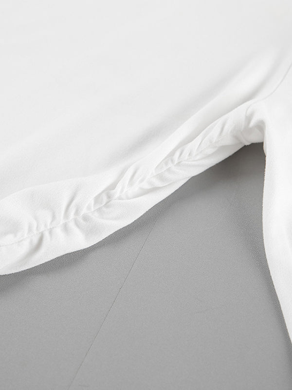 Long Sleeves Skinny Pleated Solid Color Round-Neck T-Shirts Tops