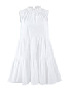 A-Line Loose Pleated Ruffled Solid Color Split-Joint Round-Neck Mini Dresses Shirt Dress