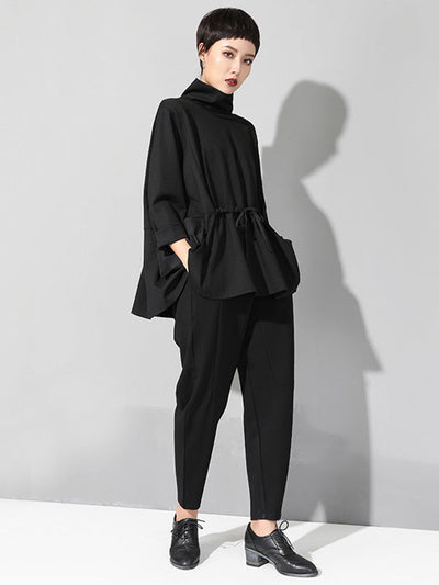 Original Solid Color Smocked High-Neck Sweatshirts