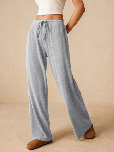 Elasticated Waist High Waisted Drawstring Solid Color Split-Joint Pants Trousers