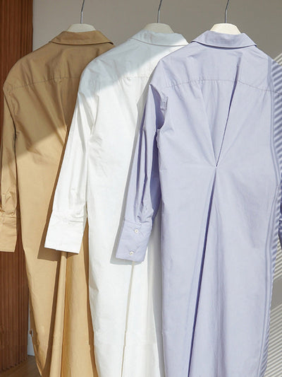 Long Sleeves Loose Asymmetric Solid Color Lapel Shirt Dress