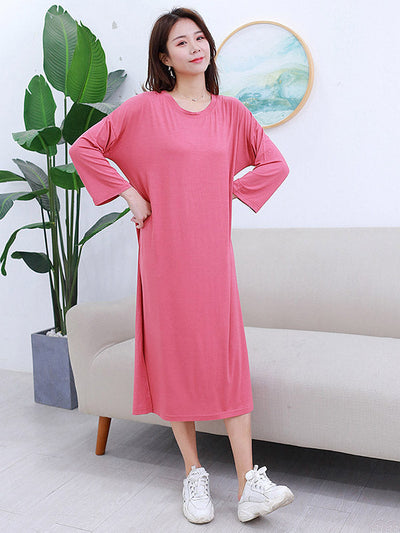 Modal Long Sleeve Split-Side Loose Pajamas Dress