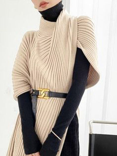 Loose Asymmetric Solid Color Split-Joint High Neck Sweater Tops