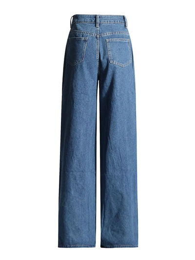 High Waisted Wide Leg Hollow Jean Pants Bottoms