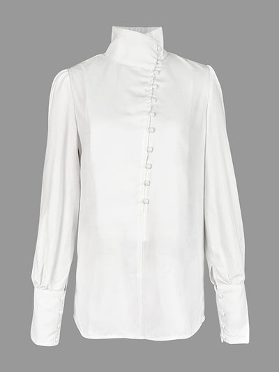 Long Sleeves Loose Solid Color Split-Joint High-Neck Blouses