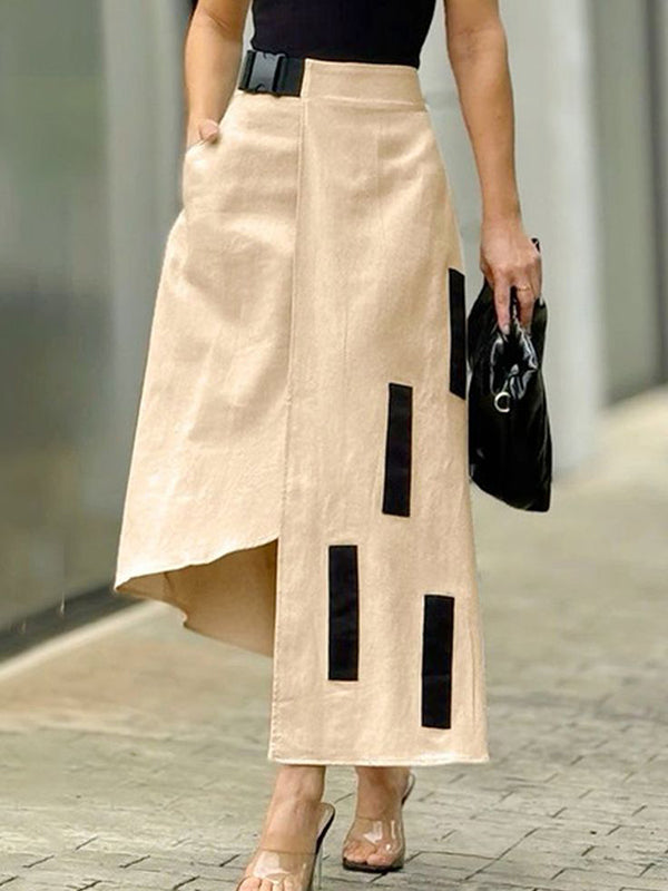 A-Line Loose Asymmetric Elasticity Pockets Split-Joint Skirts Bottoms