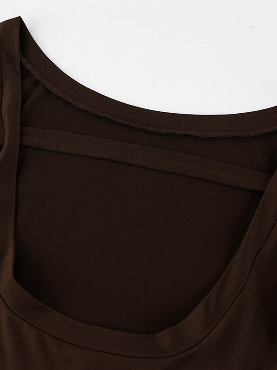 Bodycon High Waisted Backless Solid Color Round-Neck Maxi Dresses