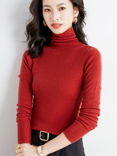 Simple Skinny Long Sleeves Solid Color High-Neck Sweater Tops Pullovers