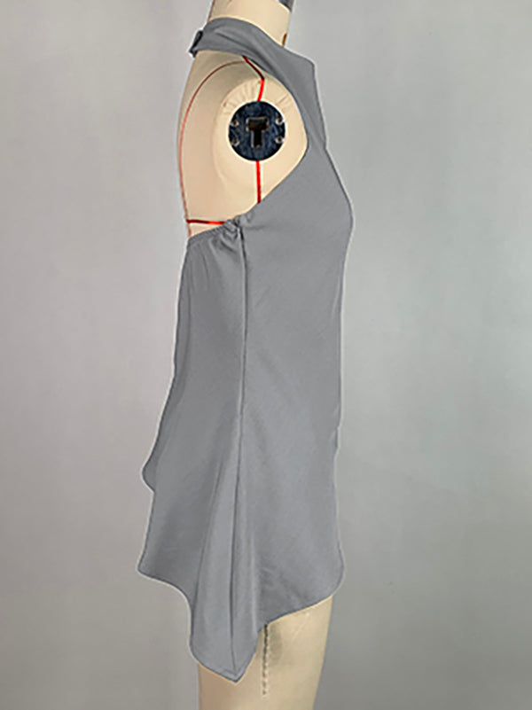 Sleeveless Solid Color Stand Collar Vest Top