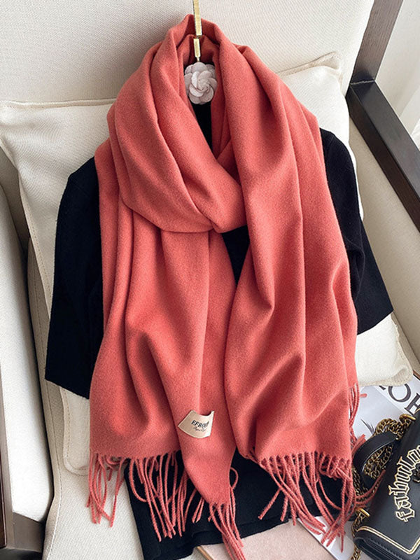 15 Colors Imitated Cashmere Solid Color Tasseled Scarf