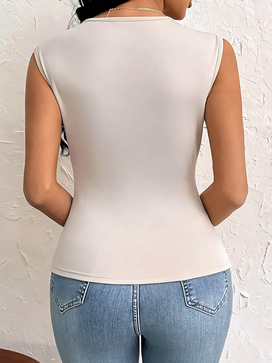 Irregularity Skinny Pleated Solid Color Split-Side Asymmetric Neckline T-Shirts Tops