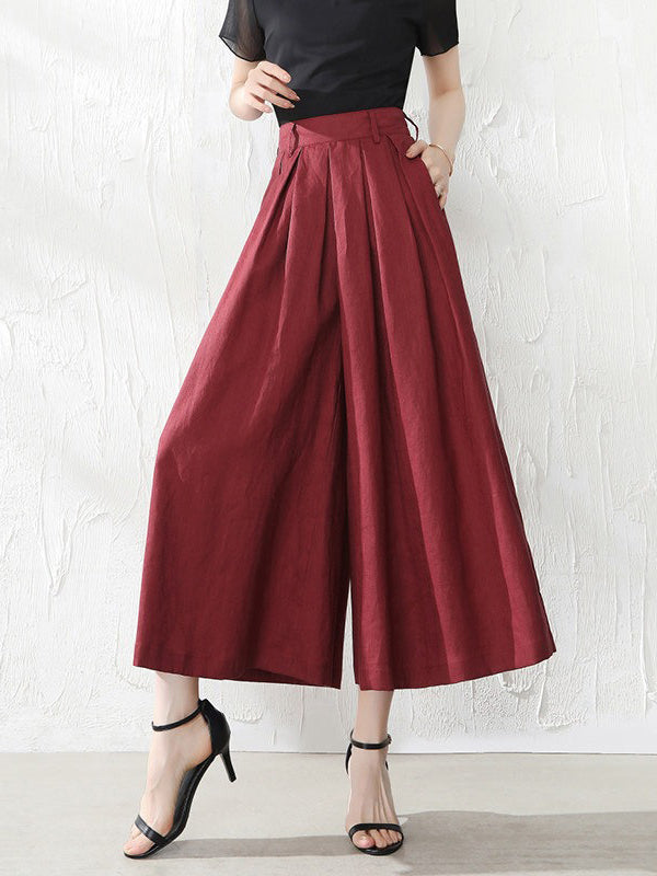 5 Colors Loose Solid Color Ramie Cotton Wide Leg Pants