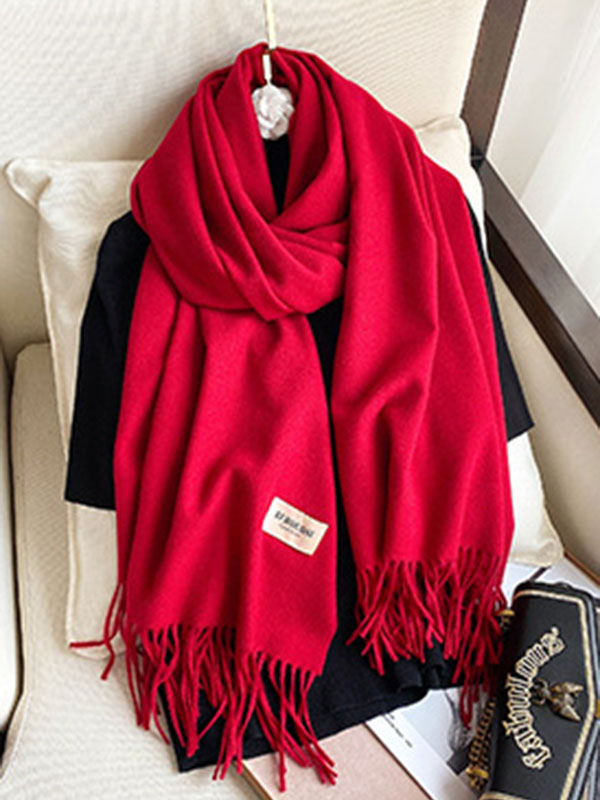 15 Colors Imitated Cashmere Solid Color Tasseled Scarf