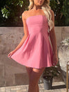 A-Line Loose Backless Pleated Solid Color Split-Joint Tied Tube Mini Dresses