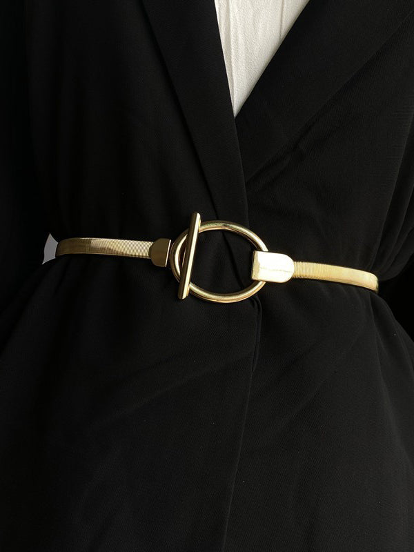 Buckle Geometric Pleated Solid Color Belts