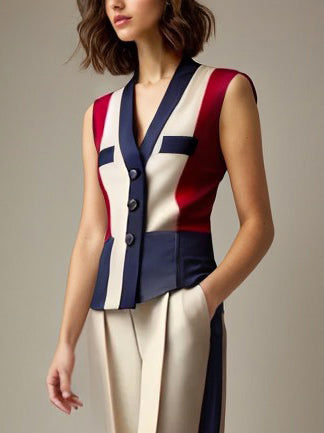 High Waisted Loose Contrast Color Elasticity Pockets Pants Trousers