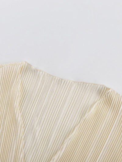 Long Sleeves Loose Lace-Up Pleated Solid Color Split-Joint Deep V-Neck Blouses&Shirts Tops