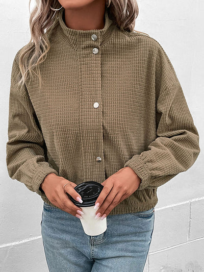 Long Sleeves Loose Buttoned Solid Color Zipper Lapel Jackets