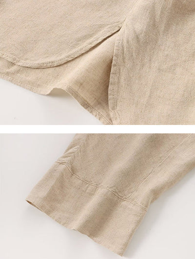 Loose Solid Color Split-Joint Split-Side Lapel Blouse + Elasticity Pleated Pants Trousers Two Pieces Set