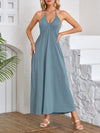 A-Line Loose Pleated Solid Color Split-Joint Deep V-Neck Maxi Dresses