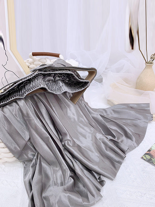 Loose Pleated Solid Color Skirts Bottoms