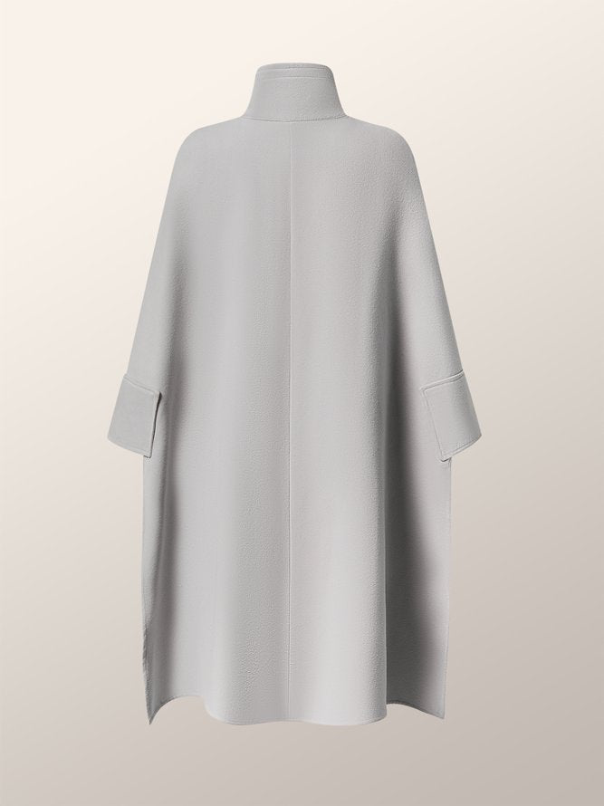 Casual High-Low Loose Solid Color Stand Collar Cape Jackets