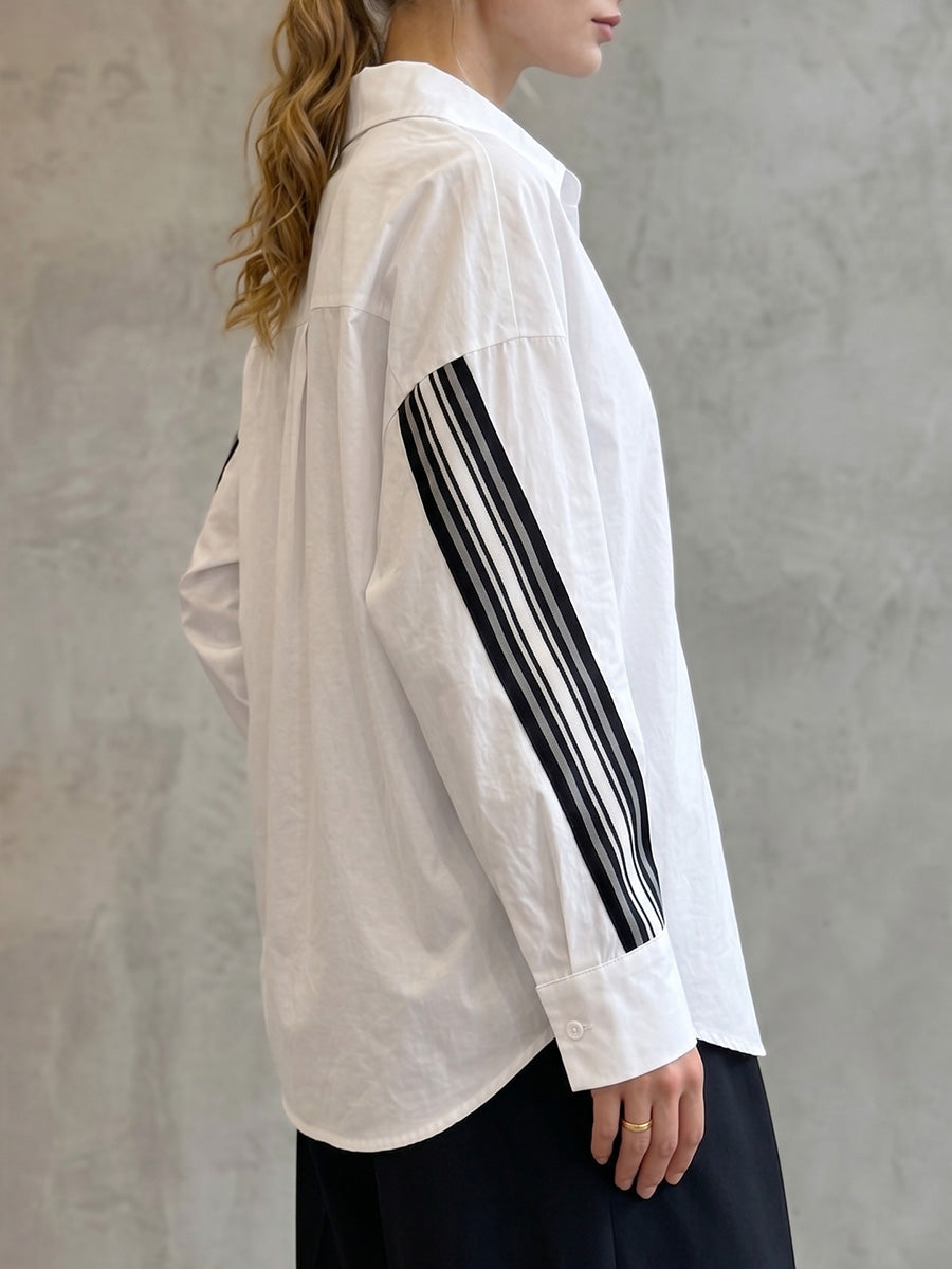 Long Sleeves Loose Buttoned Contrast Color Pockets Split-Joint Webbing Lapel Blouses&Shirts Tops
