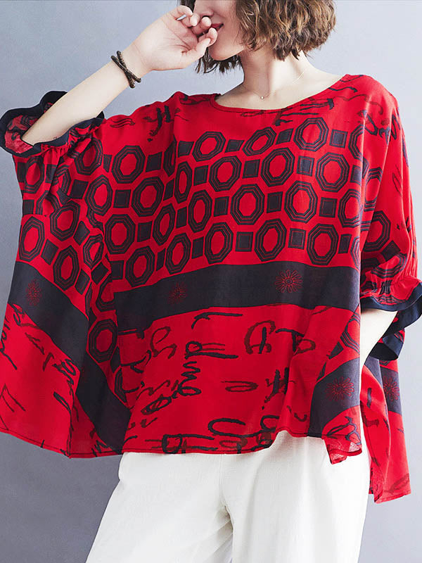 Original Printing Batwing Sleeve T-Shirts Tops